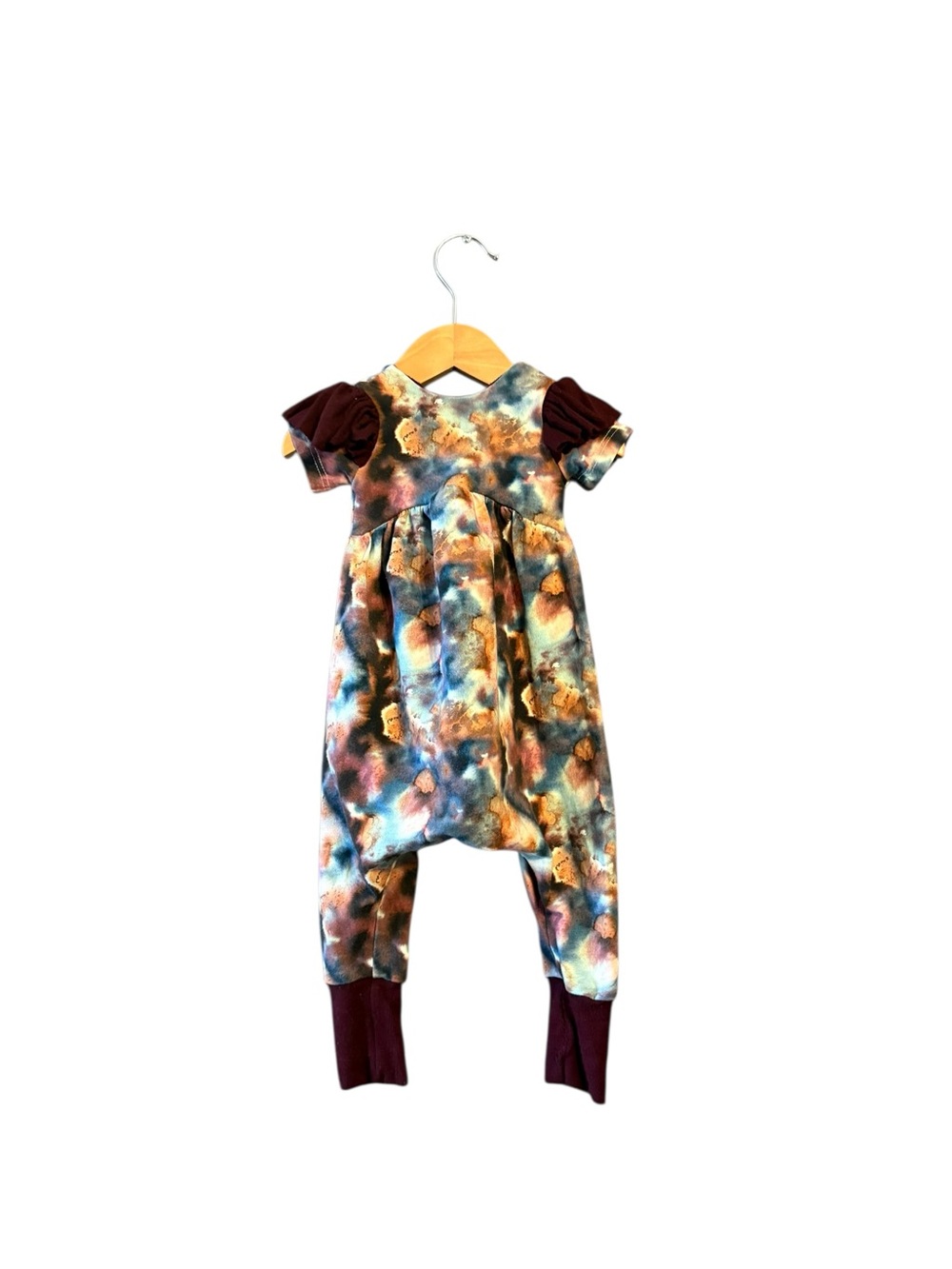 Kids Tie-Dye Romper with Burgundy Accents